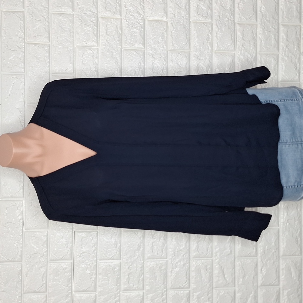 BANANA REPUBLIC Navy Sheer Long Sleeve V Neck Blouse